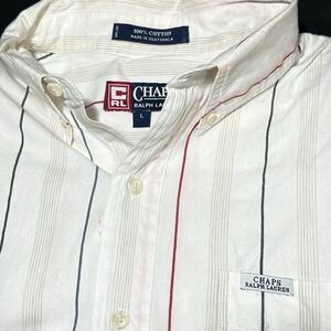 Chaps Ralph Lauren Mens L Multicolor Stripe Short Sleeve Button Down 100% Cotton